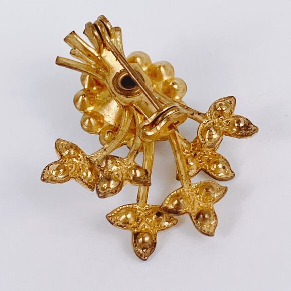 Small VTG Mid Century Faux Opal Rhinestone Floral Brooch Pink Flower Spray Pin - Picture 10 of 11